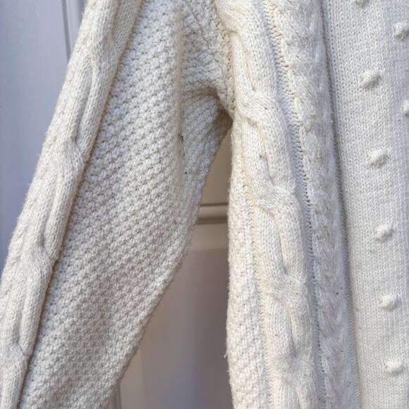 1.State White Pom-Pom Textured Cable Knit Sweater, Oversized, Cuff Sleeve Size S - Picture 5 of 6